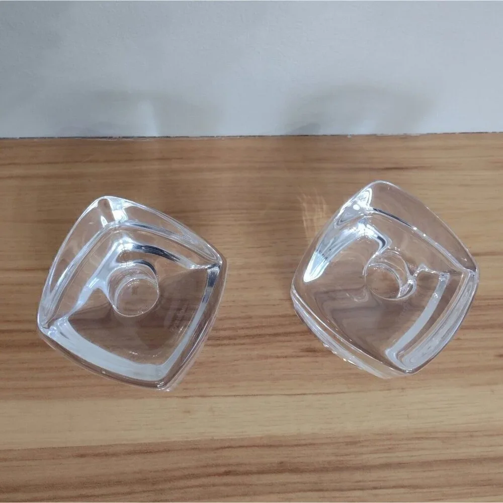 Set Of Orrefors Sweden Crystal Clear Glass Taper Candle Holders Geometric Cubes